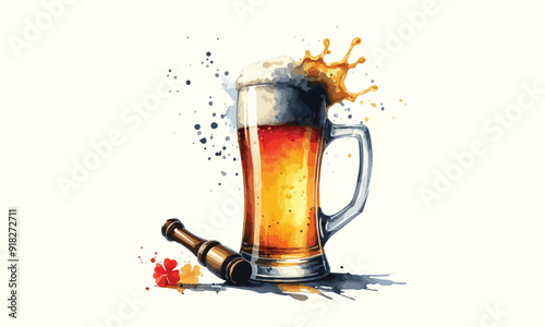 free drink, watercolor mugs of beer, alcohol drinks, hand drawn illustration, watercolor mugs of beer