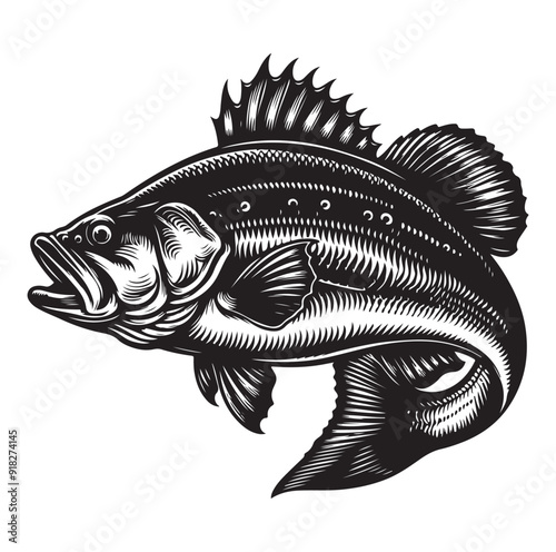 sea bass fish illustration silhouette vector