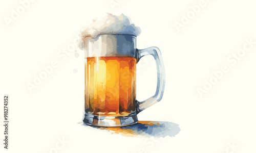 free drink, watercolor mugs of beer, alcohol drinks, hand drawn illustration, watercolor mugs of beer