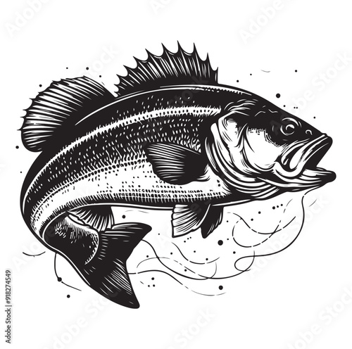 sea bass fish illustration silhouette vector