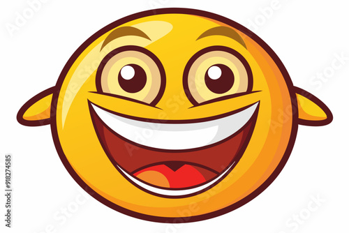 Cartoon Smiley Face with Big Laugh and Small Ears