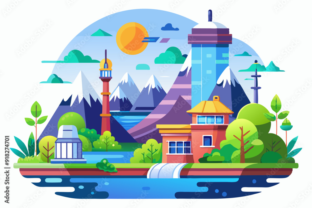 Obraz premium A Cityscape Nestled Between Mountains and Water
