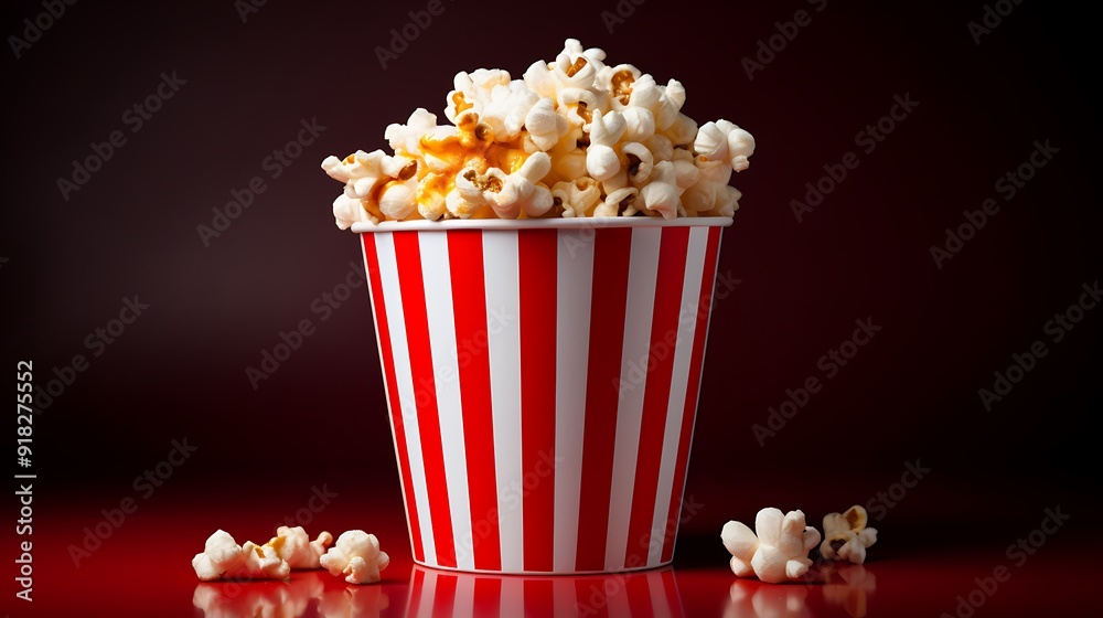 Delicious popcorn flying out of a red-white striped paper cup, cut out Delicious popcorn flying out of a red-white striped paper cup, cut out