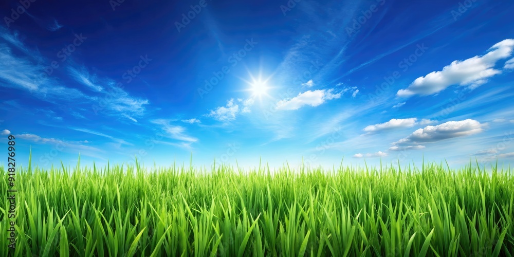 Vibrant green grass under a clear blue sky, nature, outdoors, landscape, scenery, vibrant, serene, peaceful, tranquil, beauty Vibrant green grass under a clear blue sky, nature, outdoors, landscape, scenery, vibrant, serene, peaceful, tranquil, beauty