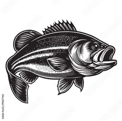 sea bass fish illustration silhouette vector