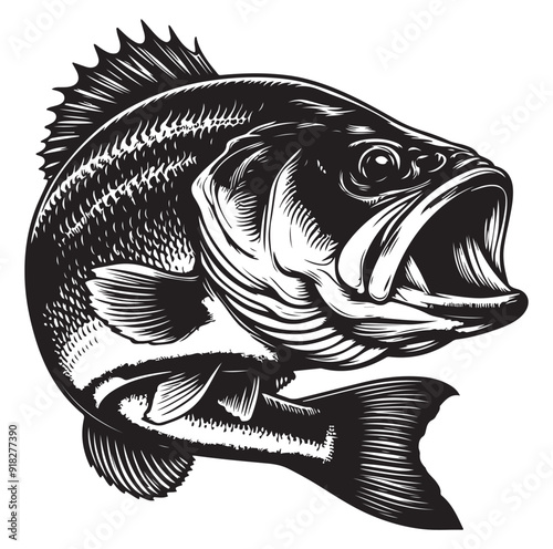 sea bass fish illustration silhouette vector