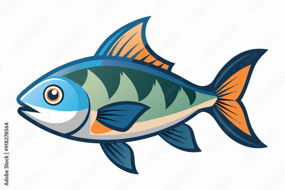Cartoon Illustration of a Blue and Green Fish with Orange Fins Cartoon Illustration of a Blue and Green Fish with Orange Fins