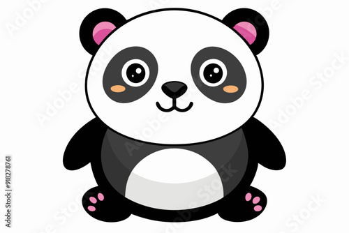 Adorable Cartoon Panda with Pink Ears and Paws