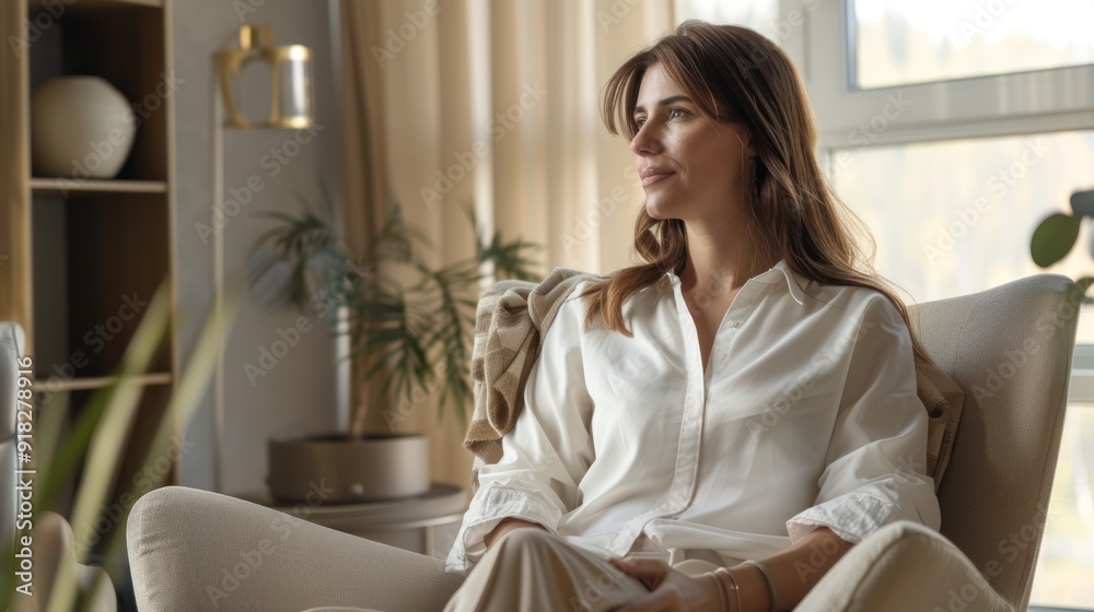 Female therapist using a comfortable chair and calming décor to create a supportive counseling environment. Female therapist using a comfortable chair and calming décor to create a supportive counseling environment.