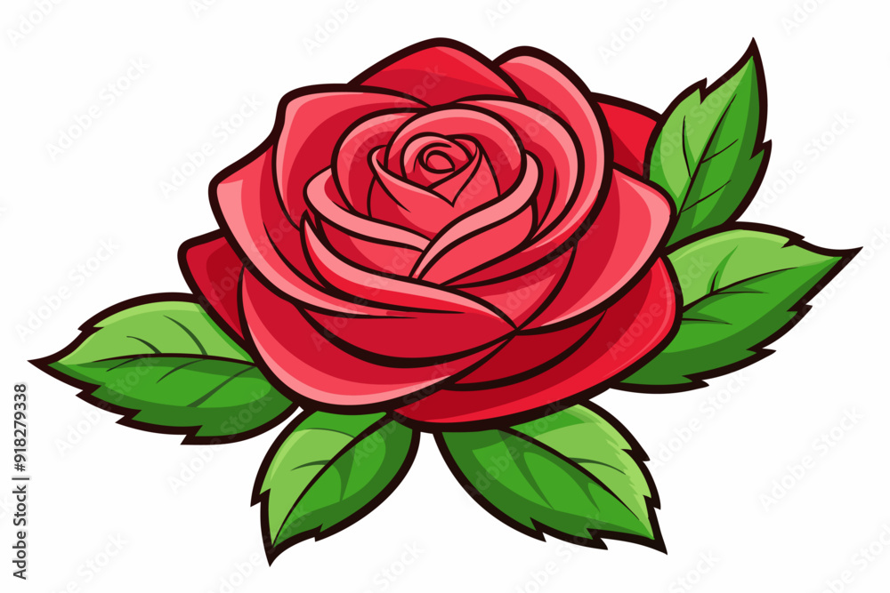 A Single Red Rose with Green Leaves A Single Red Rose with Green Leaves