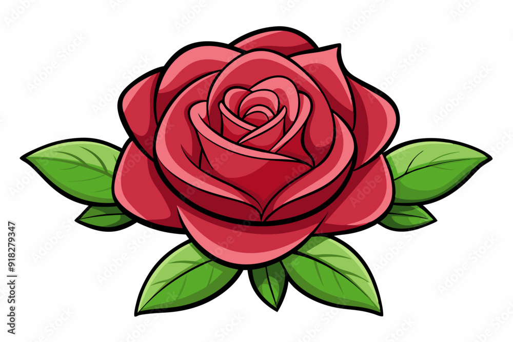 A single red rose with green leaves A single red rose with green leaves