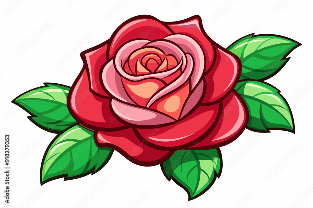A Single Red Rose with Green Leaves A Single Red Rose with Green Leaves