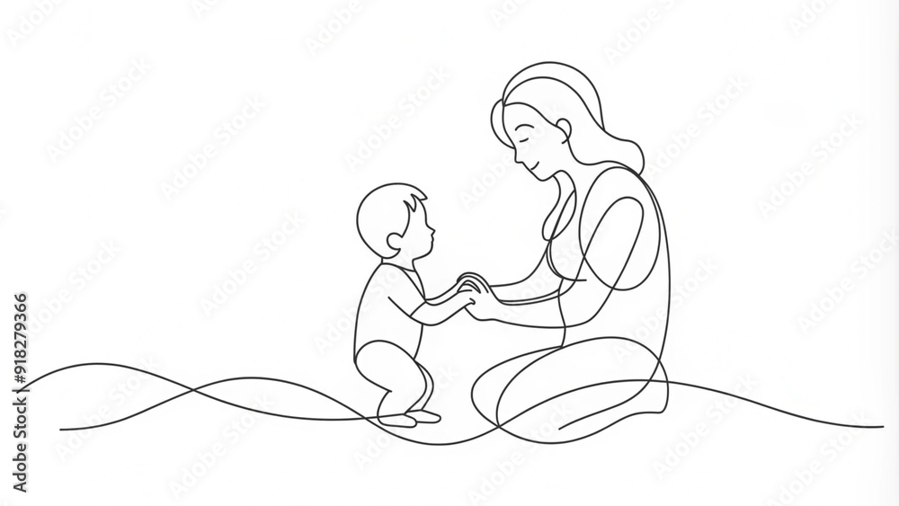 Continuous Line Drawing of a Mother and Child Continuous Line Drawing of a Mother and Child