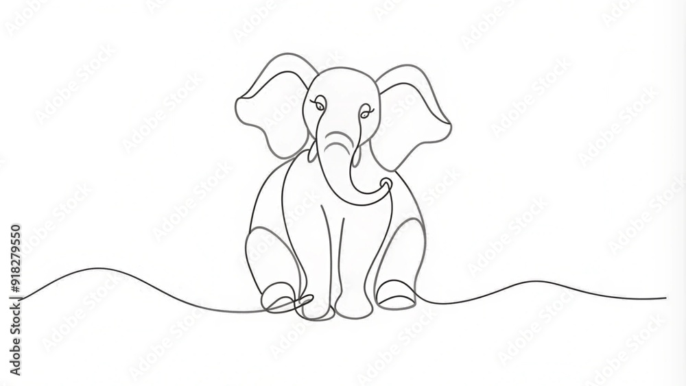 Obraz premium Continuous Line Drawing of a Sitting Elephant
