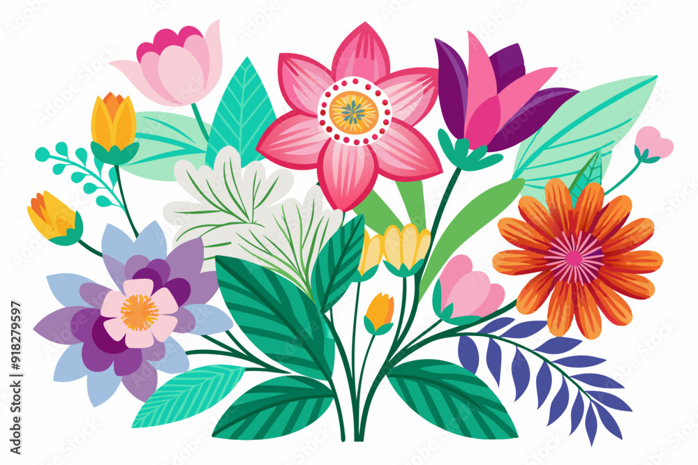 Colorful Bouquet of Various Flowers and Leaves Colorful Bouquet of Various Flowers and Leaves