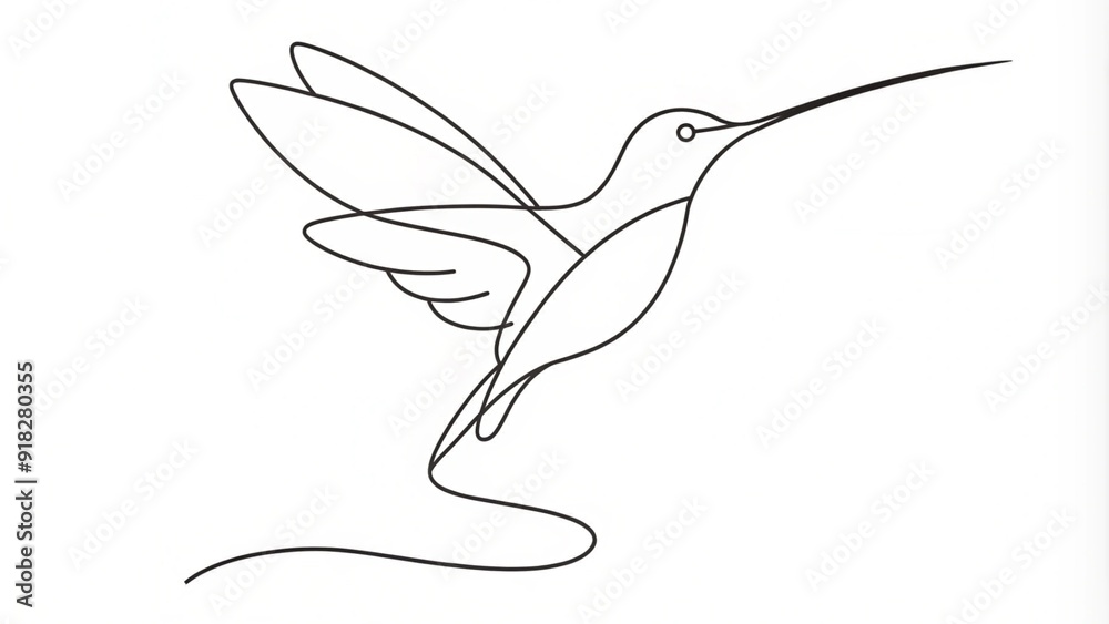 Fototapeta premium Continuous Line Drawing of a Hummingbird in Flight