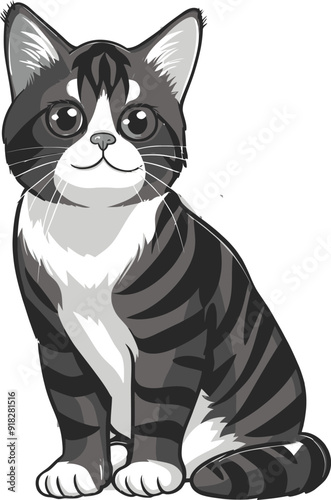 A cartoon cat with white stripes clipart cat