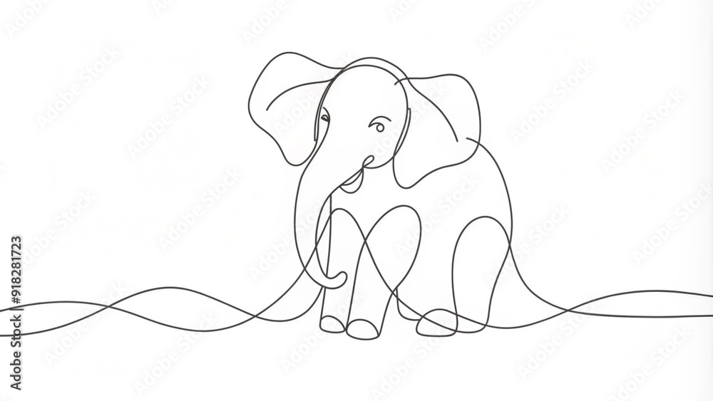 Obraz premium Continuous Line Drawing of a Sitting Elephant
