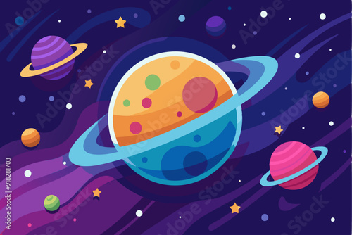 A Colorful Depiction of a Planetary System in Space