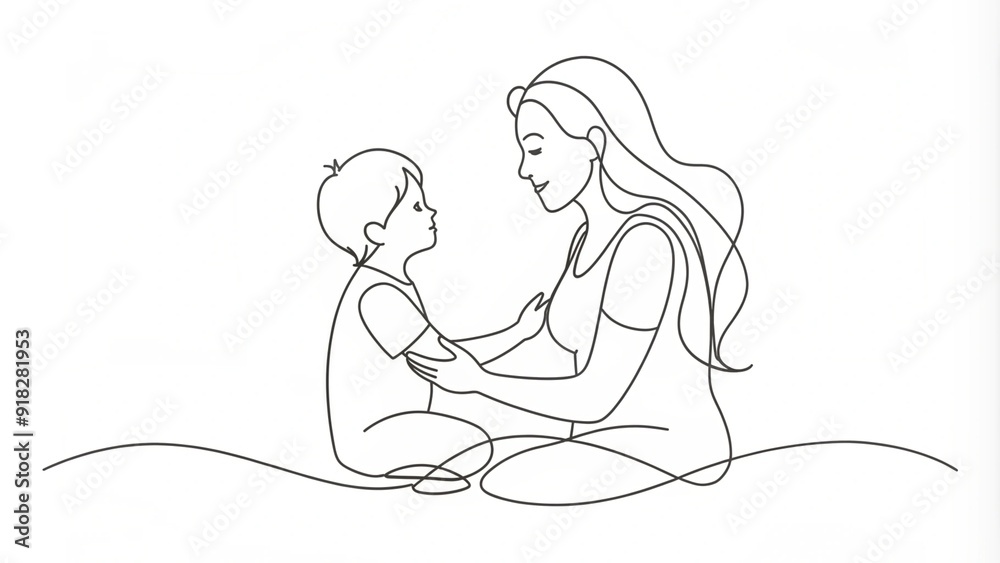Continuous Line Drawing of a Mother and Child Continuous Line Drawing of a Mother and Child