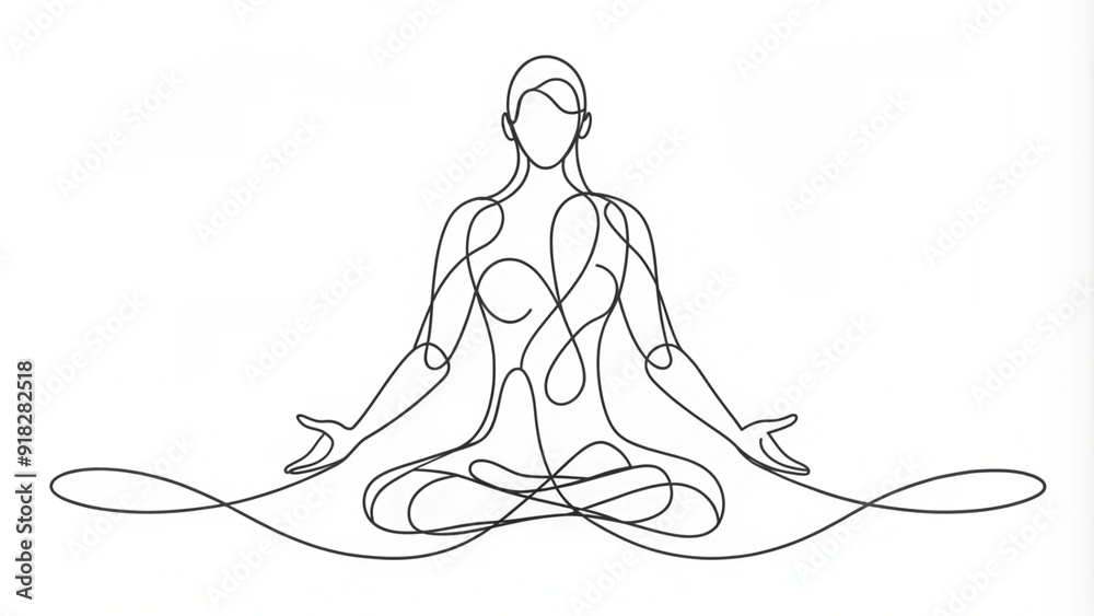 Continuous Line Drawing of a Yoga Lotus Pose Continuous Line Drawing of a Yoga Lotus Pose