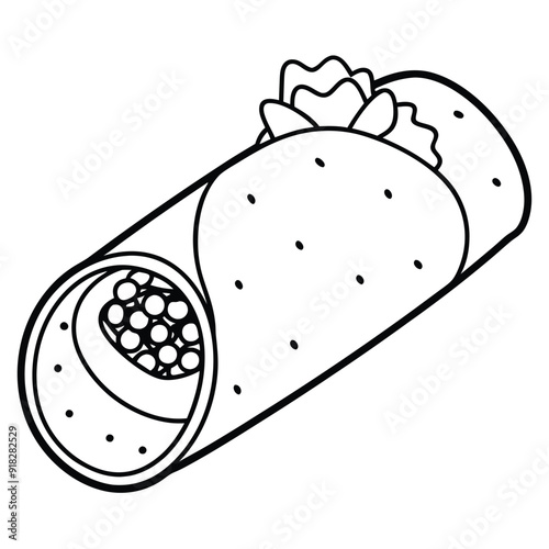Enchiladas Filled with Cheese and Meat in Line Art Style