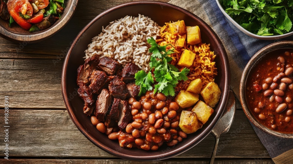 A beautifully plated traditional Dominican food, captured from the perspective of a famous food photographer A beautifully plated traditional Dominican food, captured from the perspective of a famous food photographer