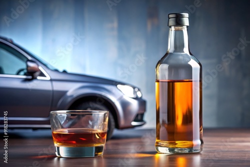 A bottle of liquor next to a glass of liquor