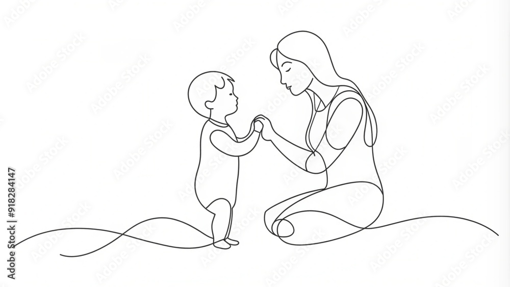Continuous Line Drawing of a Mother and Child Continuous Line Drawing of a Mother and Child