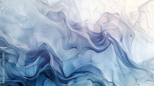 Modern art backdrop with a soft silver and blue marble ombre and a flowing fluid ink pattern.