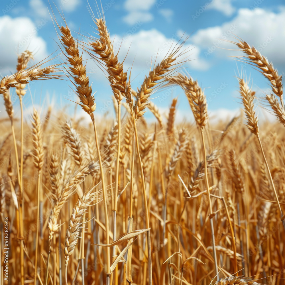 Golden Wheat Stalks in a Field Against a Blue Sky Golden Wheat Stalks in a Field Against a Blue Sky