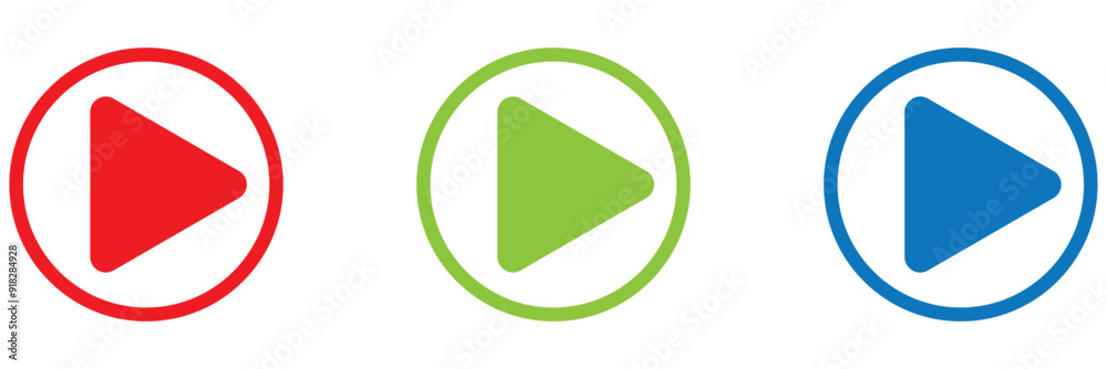 Play button icon set. Start audio or video action symbol. Vector illustration. Editable stroke.