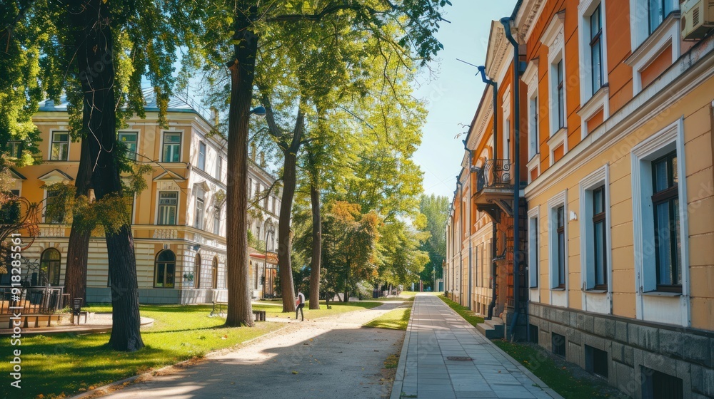 Picturesque university campus with historic buildings and modern facilities. Picturesque university campus with historic buildings and modern facilities.