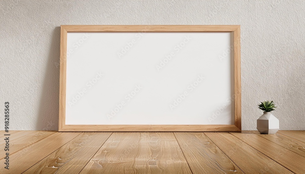 Horizontal white frame mockup on white wall. 3d illustration. Horizontal white frame mockup on white wall. 3d illustration.