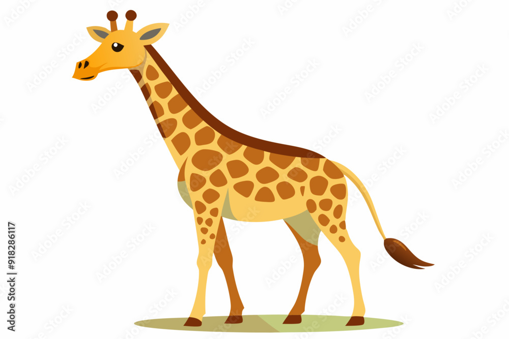 Naklejka premium Cartoon Giraffe with Long Neck and Brown Spots