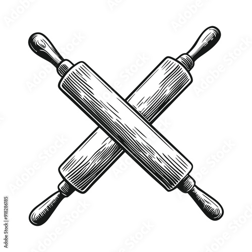 rolling pin bakery vector hand drawn illustration