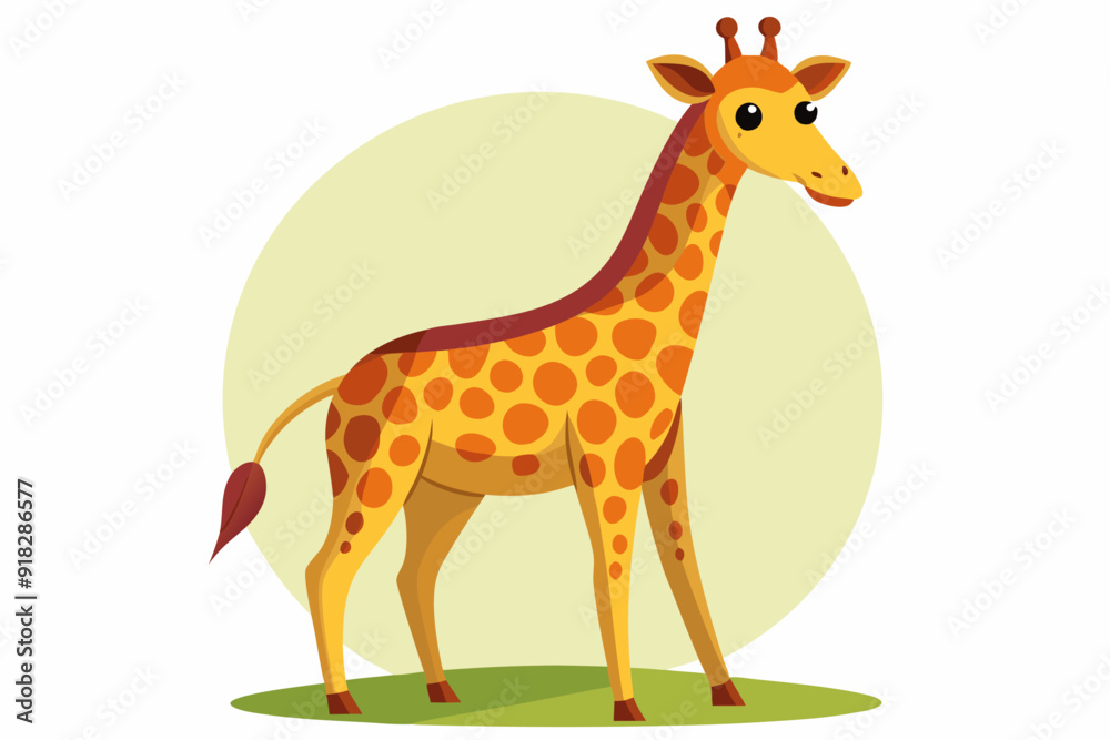 Cartoon Illustration of a Giraffe Standing on Green Grass Cartoon Illustration of a Giraffe Standing on Green Grass