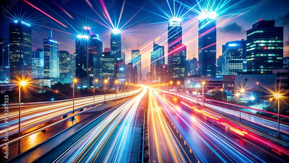 Abstract Cityscape with Light Trails and Traffic Blur  AI generated