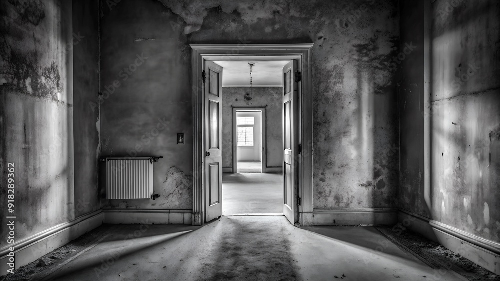 An Eerie Open Door at the End of a Forgotten Hallway AI Generated An Eerie Open Door at the End of a Forgotten Hallway AI Generated