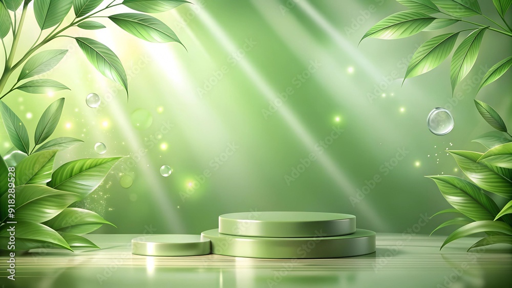Emerald Dream: A Serene Green 3D Background with Leaf Shadows  AI Generated