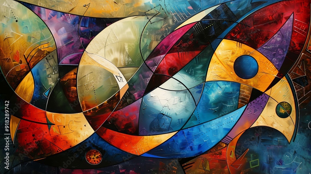 Fototapeta premium Abstract art featuring vibrant colors and geometric shapes in a harmonious composition