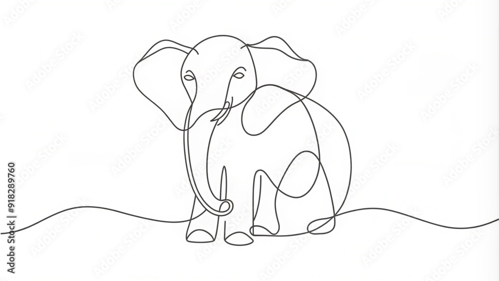 Obraz premium Continuous Line Drawing of a Sitting Elephant
