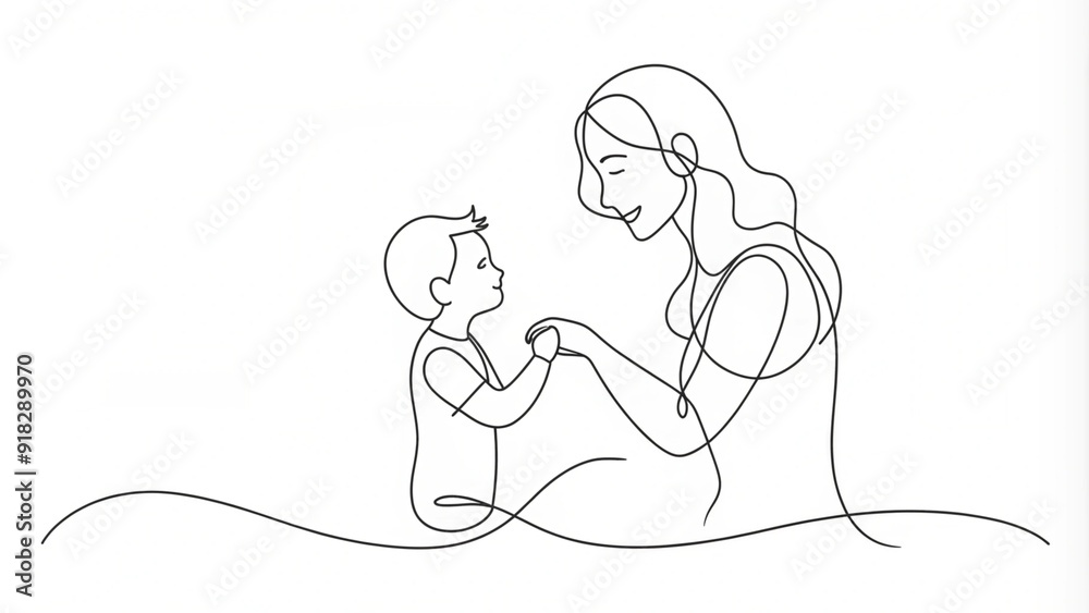 Continuous Line Drawing of a Mother and Child Continuous Line Drawing of a Mother and Child