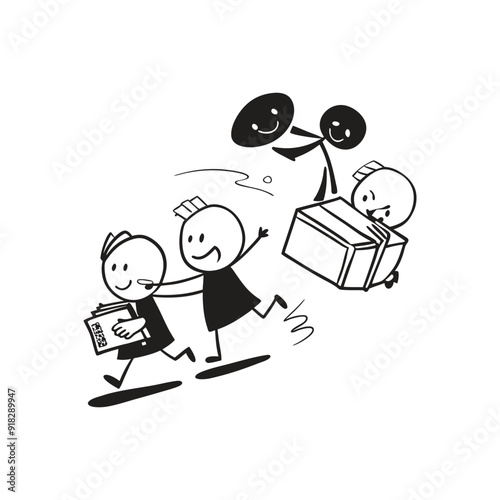 Cartoon Childreans Going Back To School