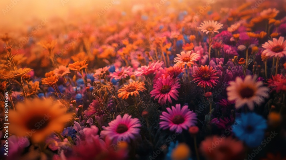 A Field of Flowers bathed in Golden Sunlight A Field of Flowers bathed in Golden Sunlight