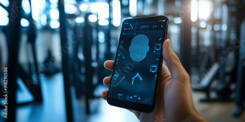 Smartphone Displaying Fitness Data in a Modern Gym Environment photo