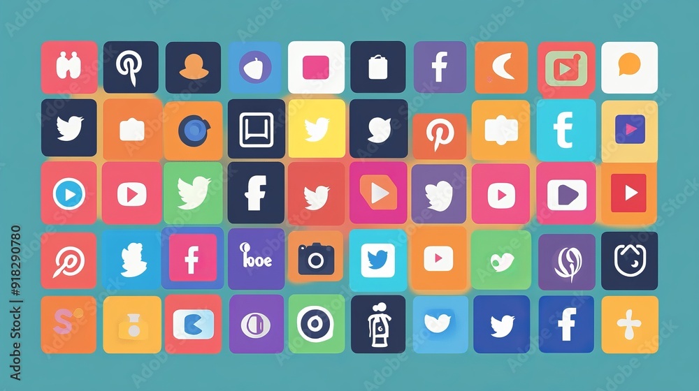 Bright Flat Social Media Icon Set for Website and App Design Bright Flat Social Media Icon Set for Website and App Design