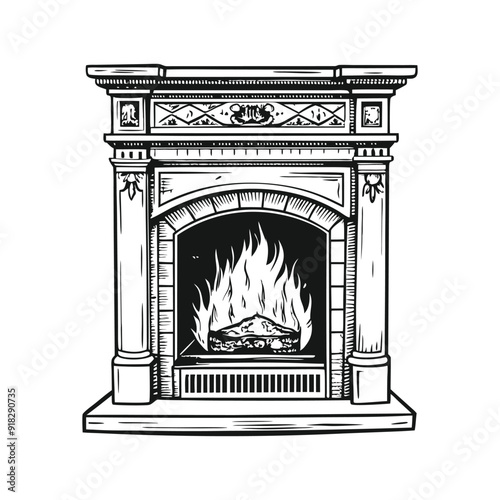fireplace vector hand drawn illustration