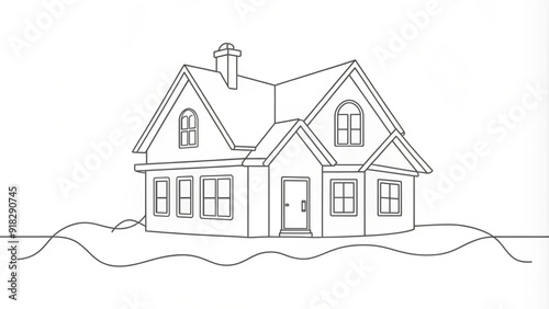 Continuous Line Drawing of a House