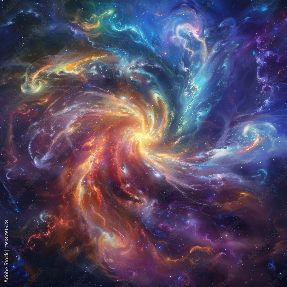 Cosmic Nebula with Swirling Colors and Stars